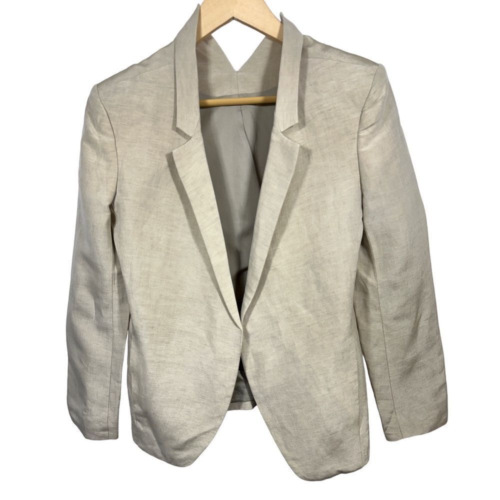 THEYSKENS’ THEORY Women’s Slub Linen/Silk Blend Open Front Blazer Tan Size 2/36